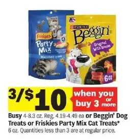 Meijer Busy or Beggin' Dog Treats or Friskies Party Mix Cat Treats offer