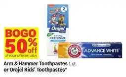 Meijer Arm & Hammer Toothpastes or Orajel Kids' Toothpastes offer