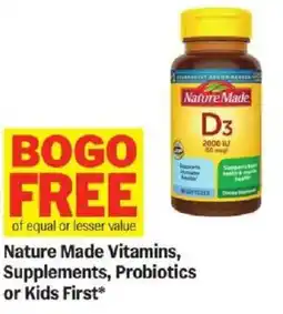 Meijer Nature Made Vitamins, Supplements, Probiotics or Kids First offer