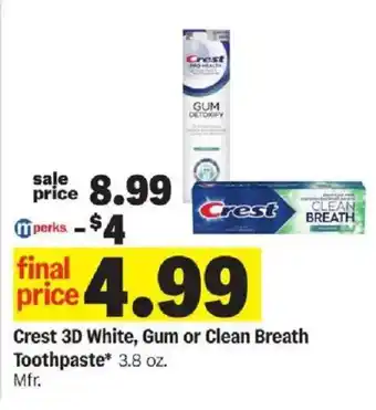 Meijer Crest 3D White, Gum or Clean Breath Toothpaste offer