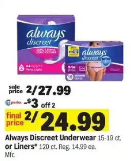 Meijer Always Discreet Underwear or Liners offer