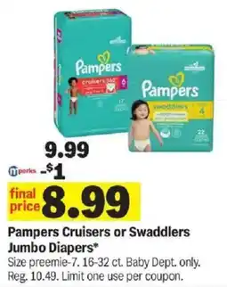 Meijer Pampers Cruisers or Swaddlers Jumbo Diapers offer