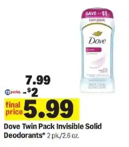 Meijer Dove Twin Pack Invisible Solid Deodorants offer