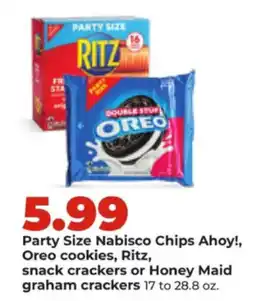 Hy-Vee Party Size Nabisco Chips Ahoy!, Oreo cookies, Ritz, snack crackers or Honey Maid graham crackers offer