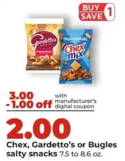 Hy-Vee Chex, Gardetto's or Bugles salty snacks offer