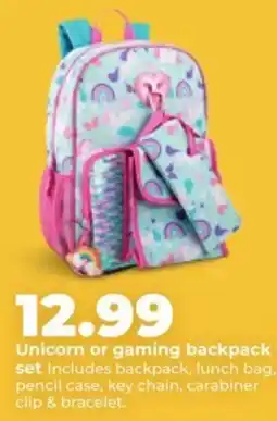 Hy-Vee Unicorn or gaming backpack set offer