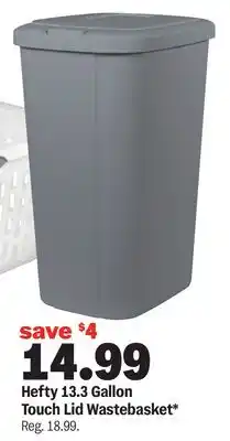 Meijer Hefty 13.3 Gallon Touch Lid Wastebasket offer