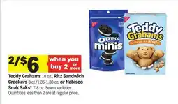 Meijer Teddy Grahams 10 oz., Ritz Sandwich Crackers 8 ct./1.35-1.38 oz. or Nabisco Snak Saks* 7-8 oz offer