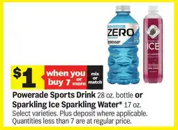 Meijer Powerade Sports Drink 28 oz, bottle or Sparkling Ice Sparkling Water* 17 oz offer