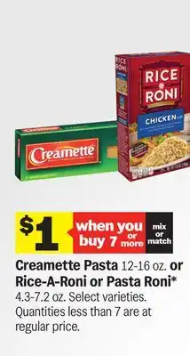Meijer Creamette Pasta 12-16 oz. or Rice-A-Roni or Pasta Roni* 4.3-7.2 oz offer