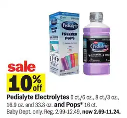 Meijer Pedialyte Electrolytes 6 ct./6 oz., 8 ct./3 oz., 16.9 oz. and 33.8 oz. and Pops* 16 ct offer