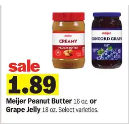 Meijer Meijer Peanut Butter 16 oz. or Grape Jelly 18 oz offer