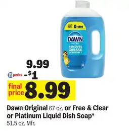 Meijer Dawn Original 67 oz. or Free & Clear or Platinum Liquid Dish Soap* 51.5 oz offer