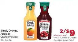 Family Fresh Market Simply Orange, Apple or Cranberry Juice offer