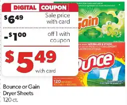 Family Fresh Market Bounce or Gain Dryer Sheets offer
