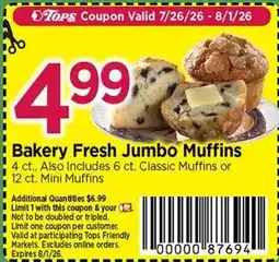 Tops Bakery Fresh Jumbo Muffins offer