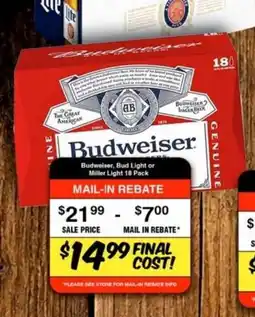 Western Beef Budweiser Bud Light or Miller Light 18 Pack offer