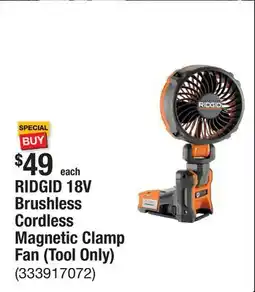 The Home Depot RIDGID 18V Brushless Cordless Magnetic Clamp Fan (Tool Only) offer