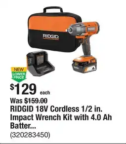 The Home Depot RIDGID 18V Cordless 1/2 in. Impact Wrench Kit with 4.0 Ah Battery and Charger offer