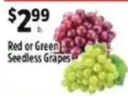 Pioneer Supermarkets Red or Green Seedless Grapes offer