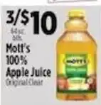 Pioneer Supermarkets Mott's 100% Apple Juice offer
