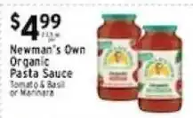 Met Foodmarkets Newman's Own Organic Pasta Sauce offer