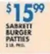 Associated Sabrett burger patties offer