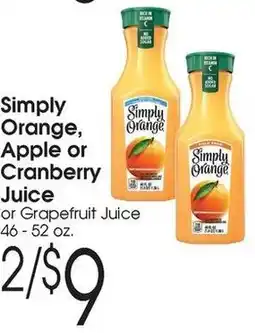Family Fare Simply Orange, Apple or Cranberry Juice offer