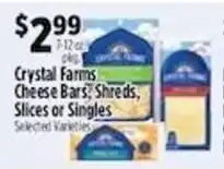 Pioneer Supermarkets Crystal Farms Cheese Bars, Shreds, Slices or Singles offer