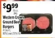 Pioneer Supermarkets Western Crown ground beef burgers offer