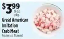 Pioneer Supermarkets Great American imitation crab meat offer