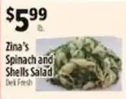 Pioneer Supermarkets Zina's Spinach and Shells Salad offer
