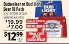 Pioneer Supermarkets Budweiser or Bud Light Beer offer