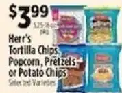 Pioneer Supermarkets Herr's Tortilla Chips, Popcorn, Pretzels or Potato Chips offer