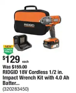 The Home Depot Ridgid 18v Cordless 1/2 in. Impact Wrench Kit offer