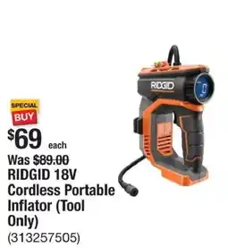 The Home Depot Ridgid 18v Cordless Portable Inflator offer