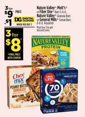 Dollar General Nature Valley, Mott's or Fiber One Bars offer