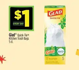 Dollar General Glad Quick-Tie Kitchen Trash Bags 5 ct offer