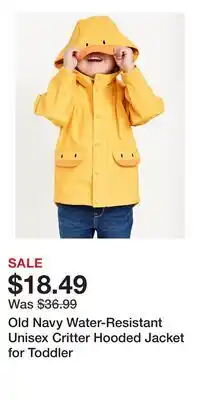 Old Navy Old Navy Water-Resistant Unisex Critter Hooded Jacket for Toddler offer