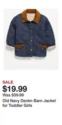 Old Navy Old Navy Denim Barn Jacket for Toddler Girls offer