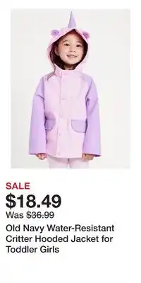 Old Navy Old Navy Water-Resistant Critter Hooded Jacket for Toddler Girls offer