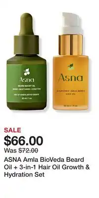 Ulta Beauty ASNA Amla BioVeda Beard Oil + 3-in-1 Hair Oil Growth & Hydration Set offer