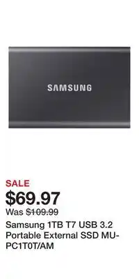 Game Stop Samsung 1TB T7 USB 3.2 Portable External SSD MU-PC1T0T/AM offer