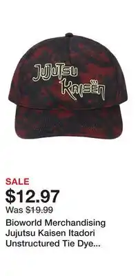 Game Stop Bioworld Merchandising Jujutsu Kaisen Itadori Unstructured Tie Dye Poly Twill Hat offer