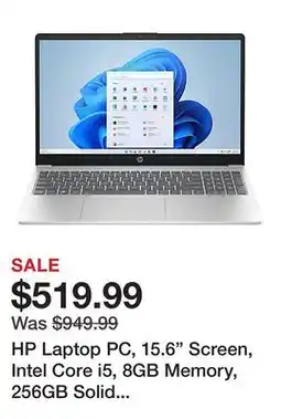 Office Depot HP Laptop PC, 15.6 Screen, Intel Core i5, 8GB Memory, 256GB Solid State Drive, Windows 11 Home offer