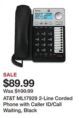 Office Depot AT&T ML17929 2-Line Corded Phone with Caller ID/Call Waiting, Black offer