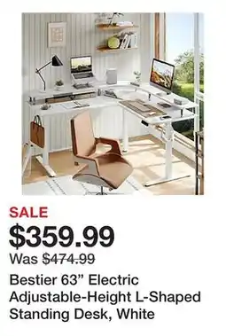 Office Depot Bestier 63 Electric Adjustable-Height L-Shaped Standing Desk, White offer
