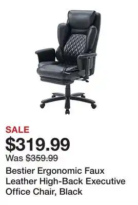 Office Depot Bestier Ergonomic Faux Leather High-Back Executive Office Chair, Black offer
