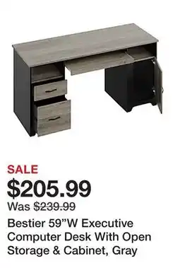 Office Depot Bestier 59W Executive Computer Desk With Open Storage & Cabinet, Gray offer