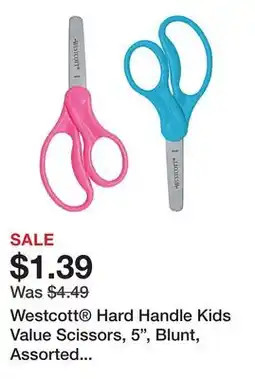 Office Depot Westcott Hard Handle Kids Value Scissors, 5, Blunt, Assorted Colors, Pack Of 2 offer